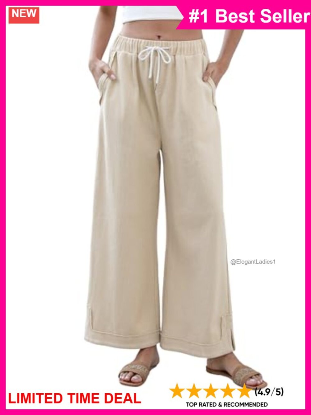 Baggy Wide Leg Palazzo Pants Loose Drawstring Elastic Waisted Trousers